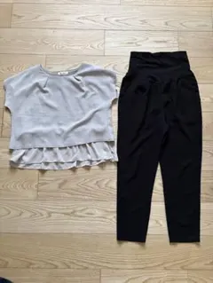 マタニティ 背面レース付きトップスとパンツセット　フォーマル