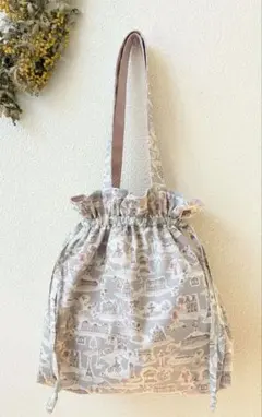 フリー出品☆リバティトートバッグと巾着プレゼント　ピンクグレー系