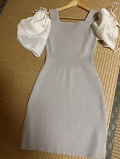 【お得品】リブ編みパフスリーブドレス美品