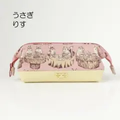 うさぎ　りす　ペンケース　ファスナーポーチ　ワイヤーポーチ　化粧ポーチ　ピンク