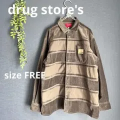 drug store's【M】長袖　シャツ　厚手　希少逆さワッペン　ブラウン系のサムネイル