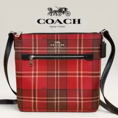 【極美品】COACH コーチ ショルダーバッグ チェック柄 レッド PVC