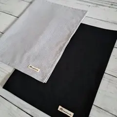 ランチョンマット　ランチマット　☆2枚セット☆　ブラック無地&ストライプ柄グレー