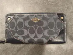 COACH F53769 デニム×レザー 長財布 ネイビー - メルカリ