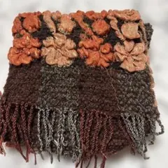 マフラー　オレンジ花柄