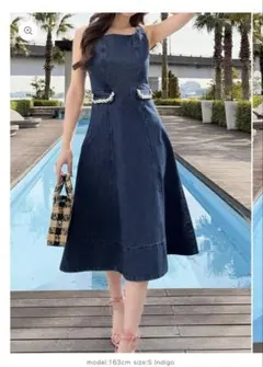 M me eme バックリボンオフショルデニムマーメイドワンピース Navy
