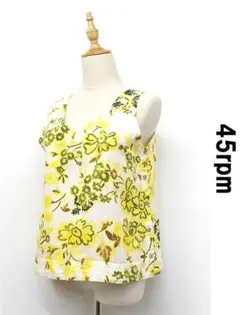 C481/ 45rpm タンクトップ ノースリーブ 花柄 Vネック リネン混 2