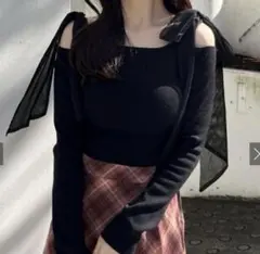 グレイル　ショルダーリボンオフショルダーニットトップス[ru1114]