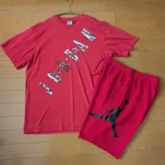【メンズМ上下】エアジョーダン 半袖 Tシャツ × スウェットハーフパンツ 赤