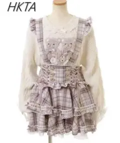 LIZLISA ハシゴリボンギンガムティアードスカパン ピンク