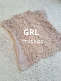 グレイル　レース装飾 ピンクベージュ ノースリーブシャツ　Free