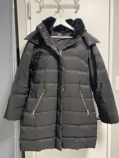 ZARA フード付きダウンジャケット ブラック