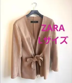 ザラ L ノーカラー ジャケット フェイクスエード ベージュ