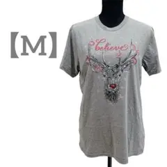 匿名配送✨半袖Tシャツ 【M】鹿 トナカイ クリスマス グレー