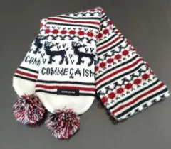【COMME CA ISM 】子供用柄マフラー　ホワイト レッド