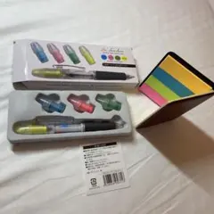 4色ボールペンと替えインクセット　と、おしゃれなハードカバー付き付箋　文具セット