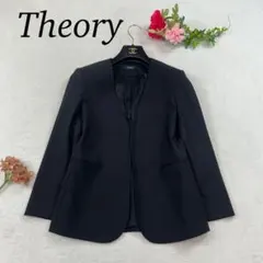 K443 L セオリー 肩パット入り ノーカラージャケット ブラック レディース