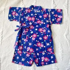 花柄甚平セット 90㎝　ブルー　セットアップ　花火　女の子