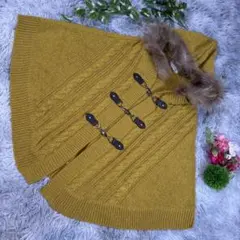 ✨any FAM✨サイズフリー ファー付きニットケープ マスタード