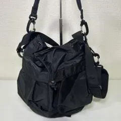 【2WAY】ナイロン ドローストリングバッグ 巾着ショルダー ブラック 軽量