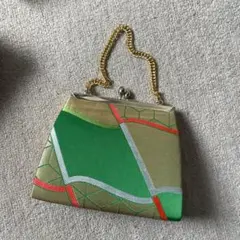 幾何学模様刺繍の和装用バッグ　グリーン　緑