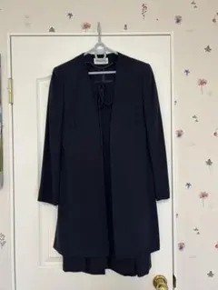 ネイビー ワンピーススーツ シースルー袖