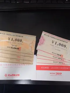 ビックカメラとコジマ　優待券8,000円分