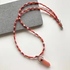 59cm　エスニック　ガラス　天然石　ハンドメイド　ビーズネックレス