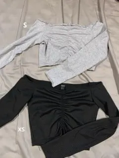 黒とグレーの長袖オフショルトップスセット