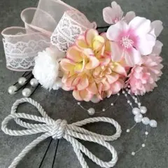 髪飾り　成人式　卒業式　和装　振袖　袴　七五三　ピンク　パール　りぼん　白