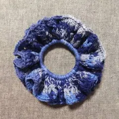 ハンドメイド ブルーとグレーのグラデーションシュシュ