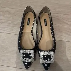 OHGA ブラック・ドット ビジュー フラットシューズ 24.5cm