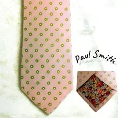 ポールスミス ネクタイ ピンク 小花 刺繍 高級シルク 裏地 花柄