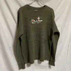 90s volcom サーマルロンT 古着 old gap navy 緑 Ｍ