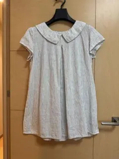 fog linen work リネン ストライプ 丸襟ブラウス チュニックのサムネイル