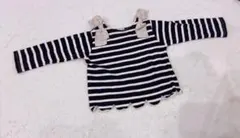 【美品】リボン付きストライプ長袖Tシャツ 80cm プティマイン