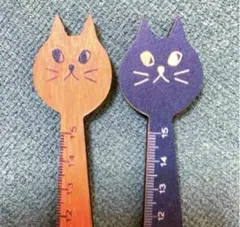 ★ 定規 木製 2本セット★ 文房具　物差し 　スケール　飾り猫グッズ　新品