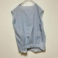 ノースリーブシャツ ブラウス M ボーダー柄 総柄 ストライプ 水色 白