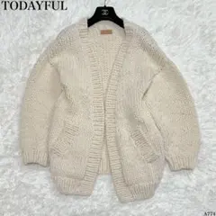 [美品] トゥデイフル ハンドニットカーディガン 36 厚手 ウール アイボリー