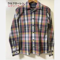 良品　ラルフローレン　長袖シャツ　チェック柄　薄手　L、Ｍサイズ相当