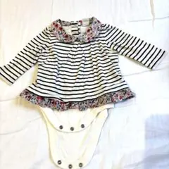 baby GAP ストライプ花柄襟ロンパース 3-6ヶ月