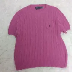 ポロバイラルフローレン　ニット　半袖　ケーブル　ポニー刺繍　ピンク　XL 正規品のサムネイル