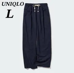 ユニクロ　リネンブレンドイージーパンツ　リラックス　ウエストゴム　麻　ドロスト