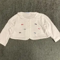 familiar カーディガン(ボレロ) 70 白　リボン刺繍　薄手　日本製