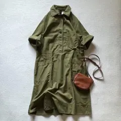 美品 マーガレットハウエル MHL. ワーク シャツ ワンピース ハーフボタン