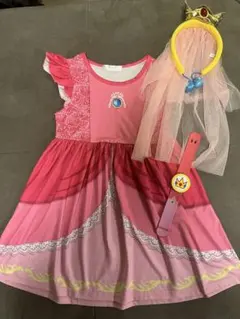 USJ ピーチ姫風 コスプレワンピース パワーアップバンド　カチューシャセット