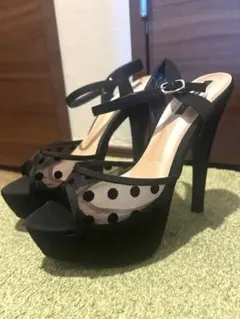 ESPERANZA ドット柄メッシュオープントゥハイヒール