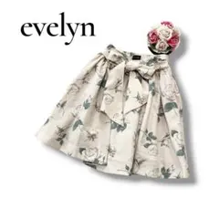 evelyn エブリン　レディース　ひざ丈フレアスカート　花柄　リボン　フリー