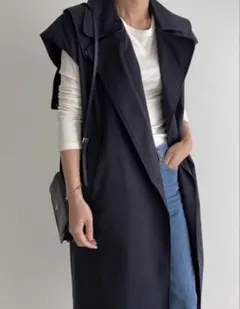 ネイビー ロングベスト ウエストベルト付き