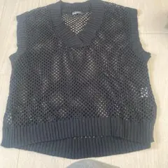 黒 メッシュ ニットベスト Mサイズ